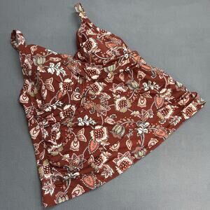 Lands End Brown Paisley Boho Floral Underwire Tankini Swim Top Womens 26W